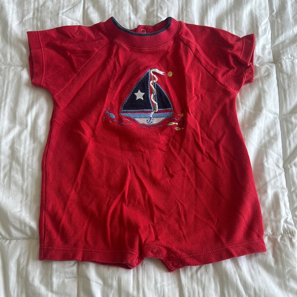 Vintage nursery rhyme 100% cotton 18 months Red Sailboat Kids romper